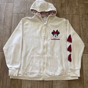 Disney Minnie Mouse Walt Disney World Sequin Bow Full Zip Hoodie Cream 2X